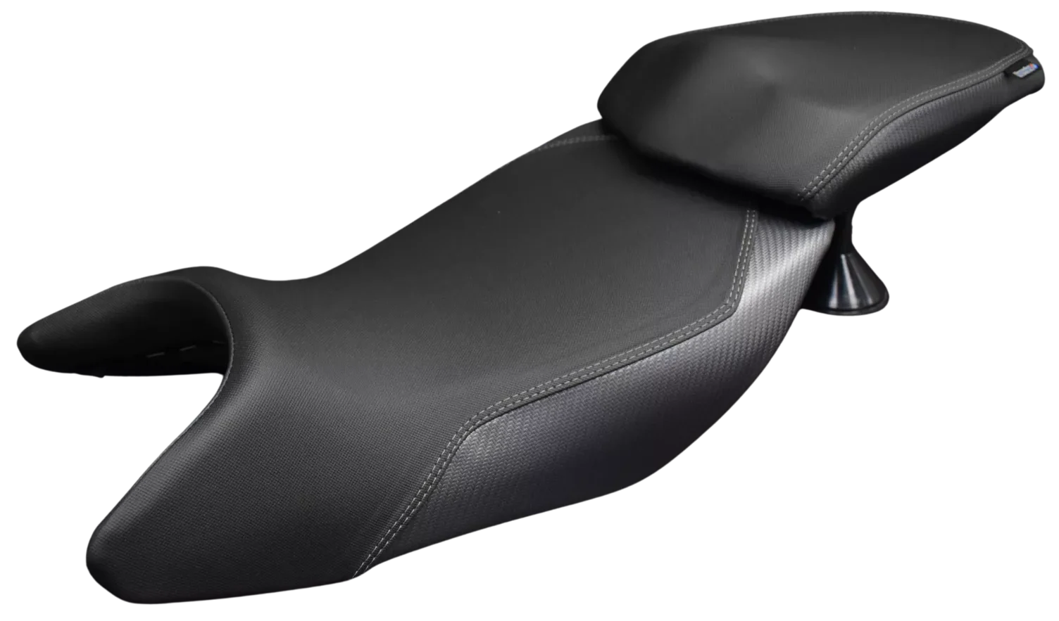 Asiento de motocicleta negro de alta calidad de la marca Thermoliner, con costuras detalladas y diseño ergonómico.